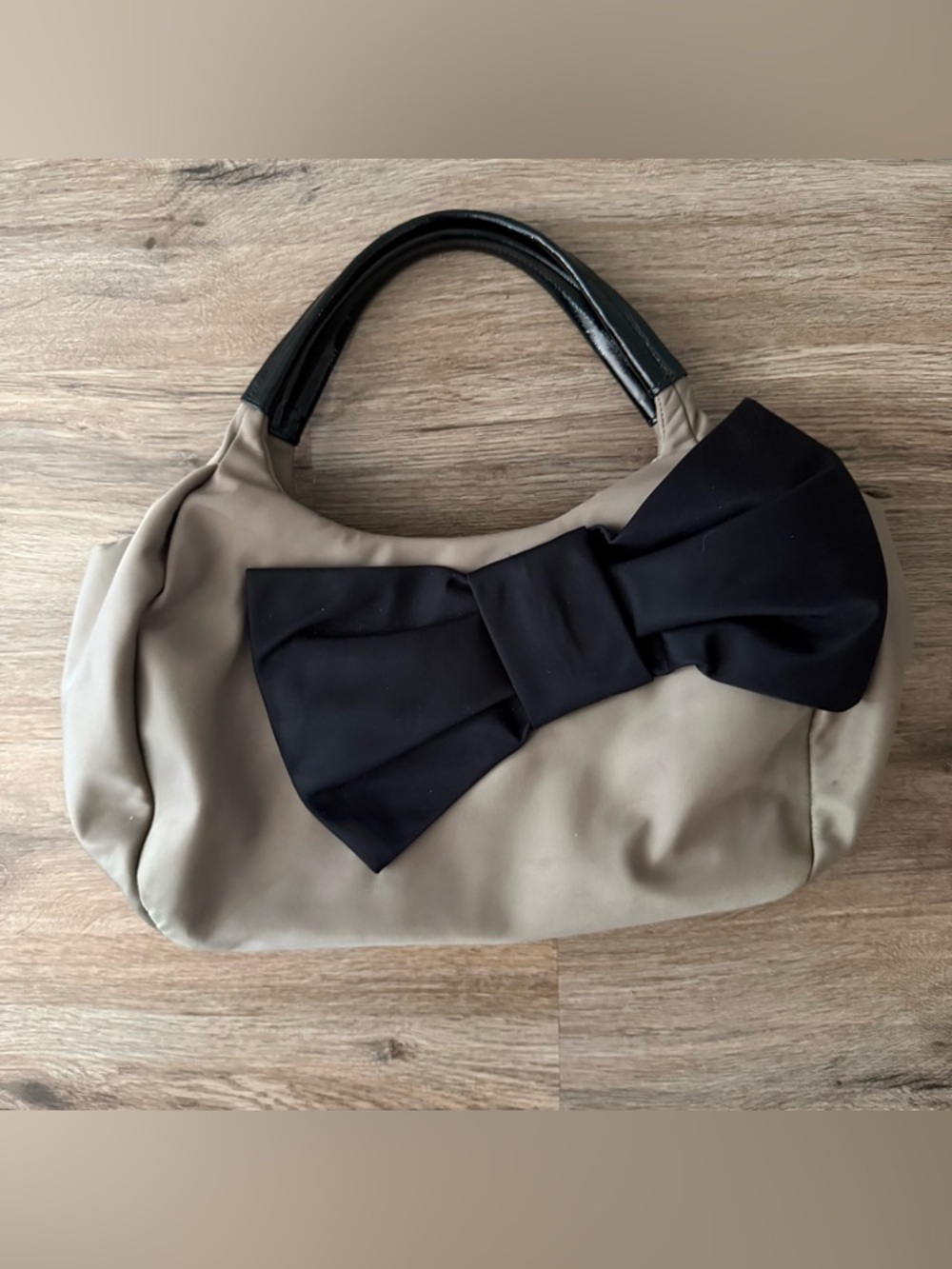 Kate Spade Kerry Petal Drive Bow Satchel Tan Nylon Black Bow